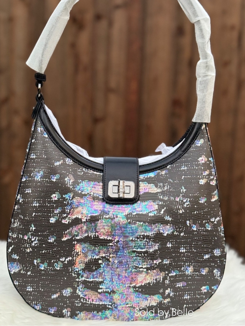 NWT Brahmin Fallon Multi Spectacle Leather Lizard Holographic Purse